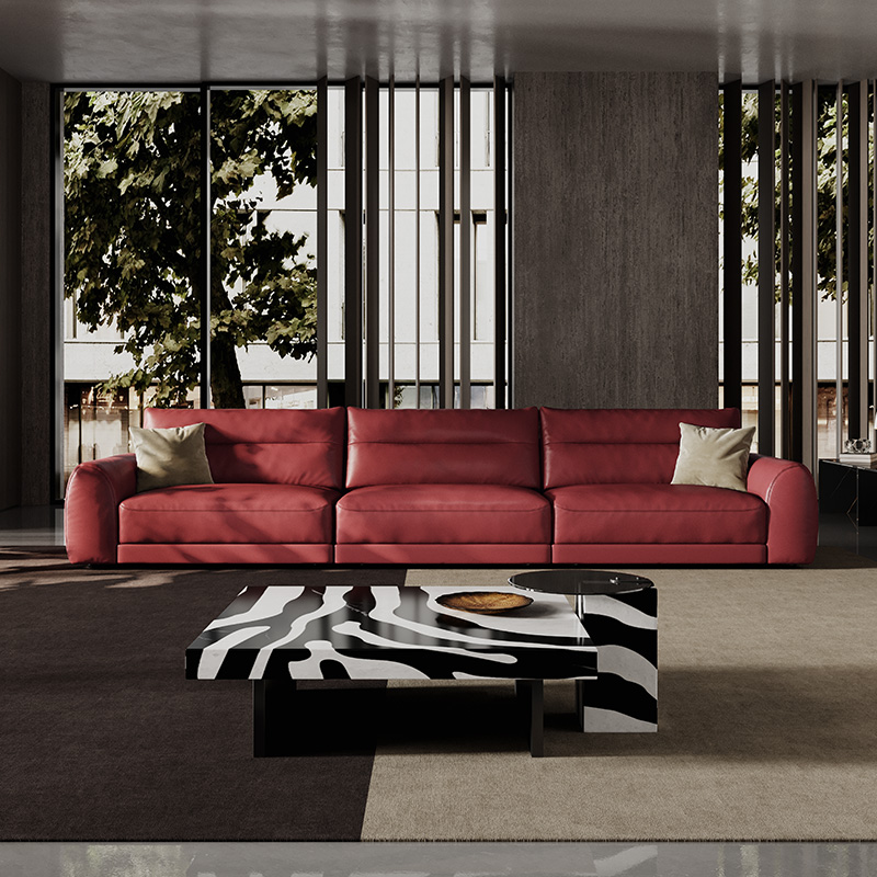 VATAR梵达全皮沙发红色意式极简直排落地大小户型现代简约沙发