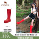 骆驼户外靴红色女靴雨靴长筒靴休闲鞋战靴骑士靴户外雨鞋涉水鞋