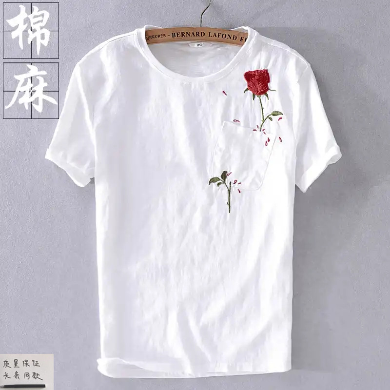 中国风刺绣T恤男夏季亚麻宽松大码短袖国潮7七分桖棉麻情侣上衣服在类目 男装, T恤中 - 来自Buy2taobao.com提供专业的淘宝代购服务