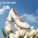 玛丽珍女鞋高跟真皮增高女鞋2024新款春季复古法式白色粗跟单鞋女