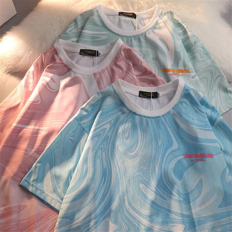 Mid length version Abstractionism tie-dyed T-shirt 2021 summer Korean Edition Easy student jacket fashion Base coatin the Women's clothing/Boutique , T-shirt category - from Buy2taobao.com to provide professional Taobao agent buy service