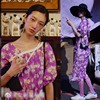 Cici项偞婧同款紫色印花连衣裙女短袖收腰海边度假中长款裙2019夏 Cici项偞婧同款紫色印花连衣裙女短袖收腰海边度假中长款裙2019夏