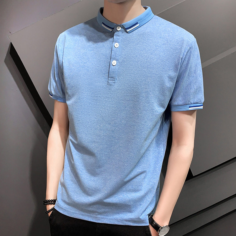 夏季新款男士短袖翻领T恤 韩版休闲纯色男短袖polo时尚净色广告衫
