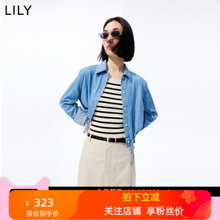 【高品质天丝牛仔】LILY2023夏新款女装凉感双重防晒短款牛仔衬衫