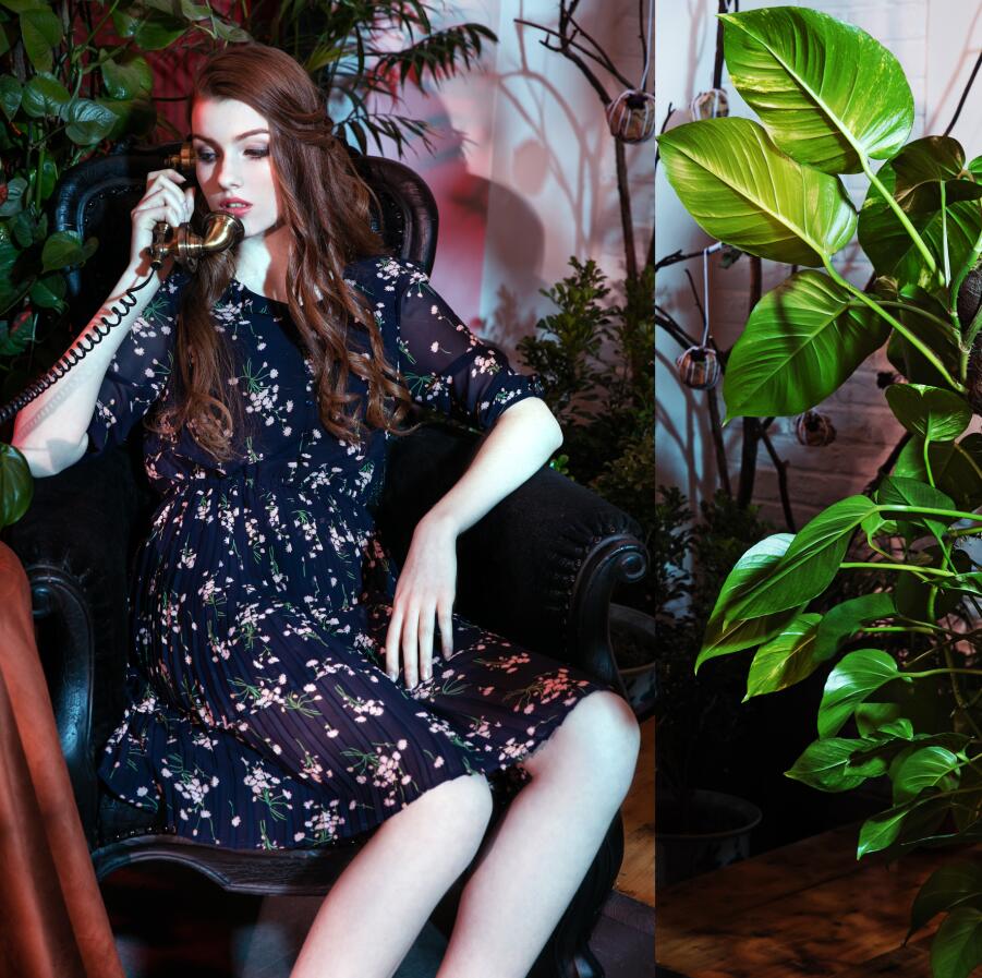 vedevones2017春碎花雪纺连衣裙