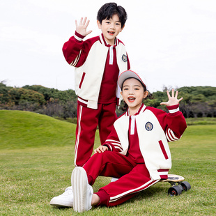 校服套装小学生儿童春秋装夏季短袖幼儿园园服班服秋款红色一年级