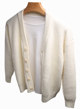 白色男春装潮流慵懒风外套针织衫