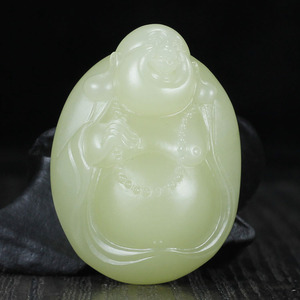 泓萌玉雕 天然和田玉黄口料弥勒佛吊坠 苏工雕刻女款玉石玉器挂件