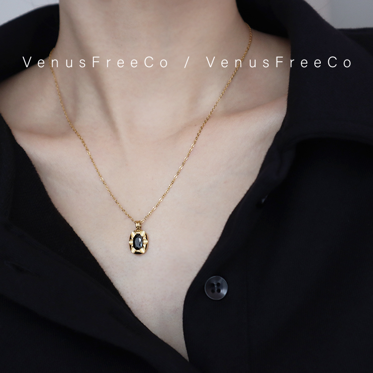 VenusFreeCo好品味18k镀金色黑宝石钻切割超闪锁骨链项链叠戴简约