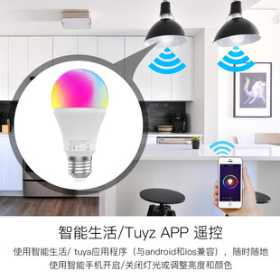 WiFi涂鸦智能LED灯泡10W定时调光调色灯泡alexa语音控制e27灯球