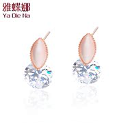 Little Zircons from ya-na Korean version of the Joker leaves opal earrings ear nail Stud Earrings Korean accessories hu6