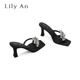 【Lily An x 琉璃】露趾水钻高跟外穿拖鞋女夏季新款方头粗跟凉拖