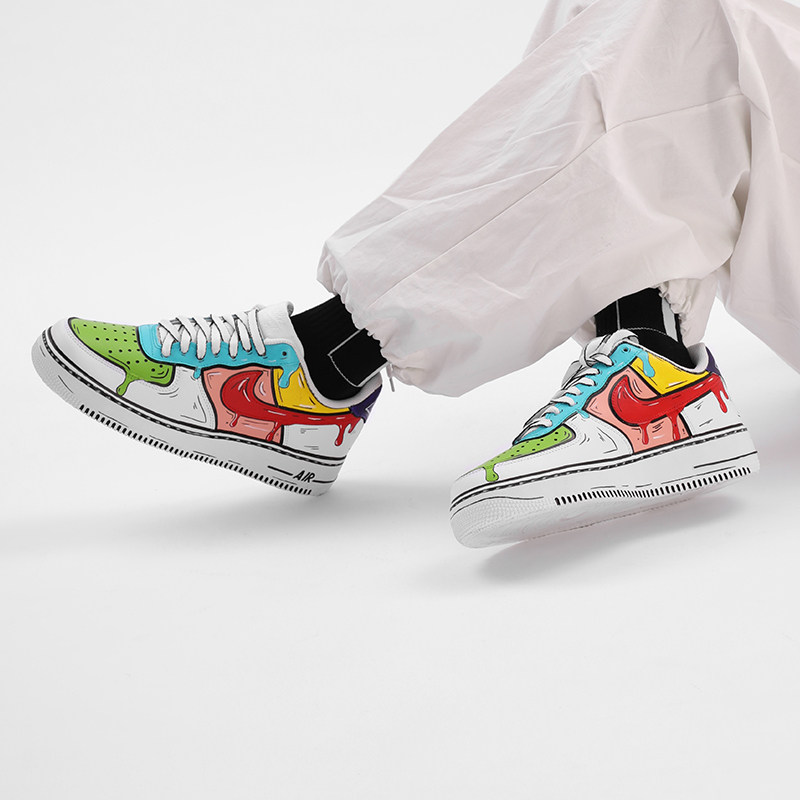 nike air force 1 af1白 二次元 白蓝红色绿彩虹涂鸦情侣板鞋定制