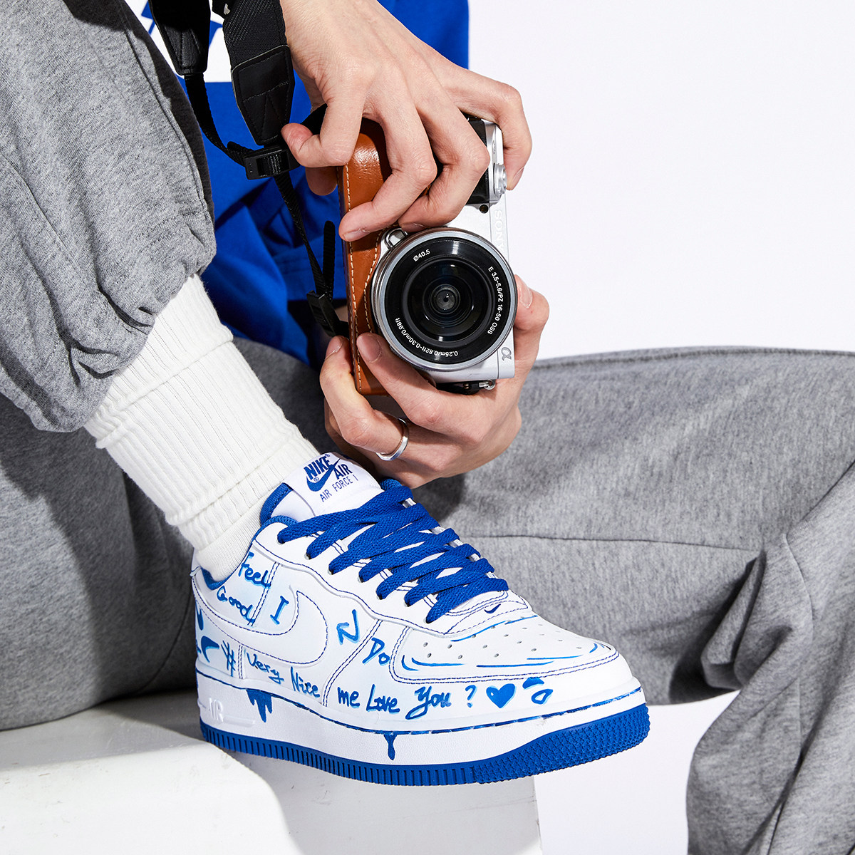 nikeairforce1af1白温变小花白变蓝可爱风男女低帮球鞋定制