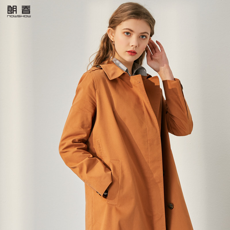 nowshow朗香姜黄色欧美简约修身风衣含腰带91080
