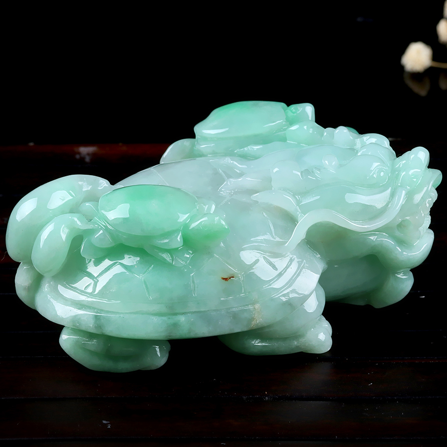 天然缅甸a货精品翡翠龙龟摆件 184.59g