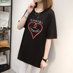 0329-新韩版短袖女休闲夏季女装t恤衫大码中长款宽松白色t恤