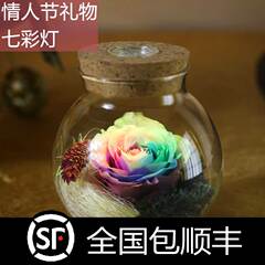 永生花七彩灯玻璃罩礼盒保鲜花玫瑰花送爱人生日情人节圣诞节礼物