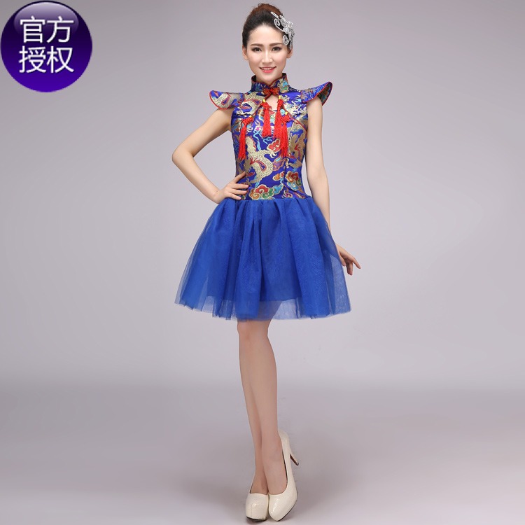 中国民族风表演打鼓服舞蹈演出服装舞台现代女蓬蓬大合唱秧歌短裙