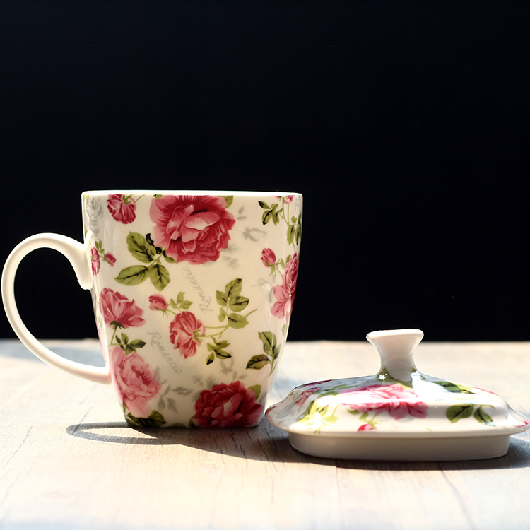 新品骨瓷水杯带盖 家用陶瓷大容量创意马克杯子茶杯会议杯咖啡杯