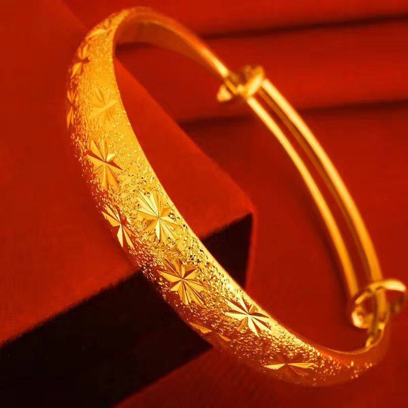 正品老凮祥纯9999真金色手镯女士实心幸福满天星手镯可调节金手镯