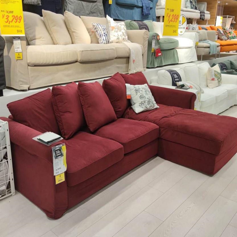 宜家家居国内代购 格罗恩里德 三人沙发带贵妃椅布艺沙发贵妃可调