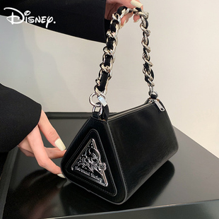 迪士尼正品包包女款黑色链条包2024新款三角包小众高级感手提包女