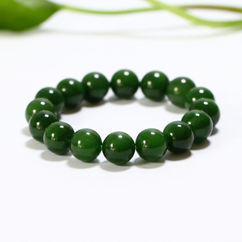 新疆和田玉且末手链老型珠糖青玉手串男女玉石正品证书天然礼品