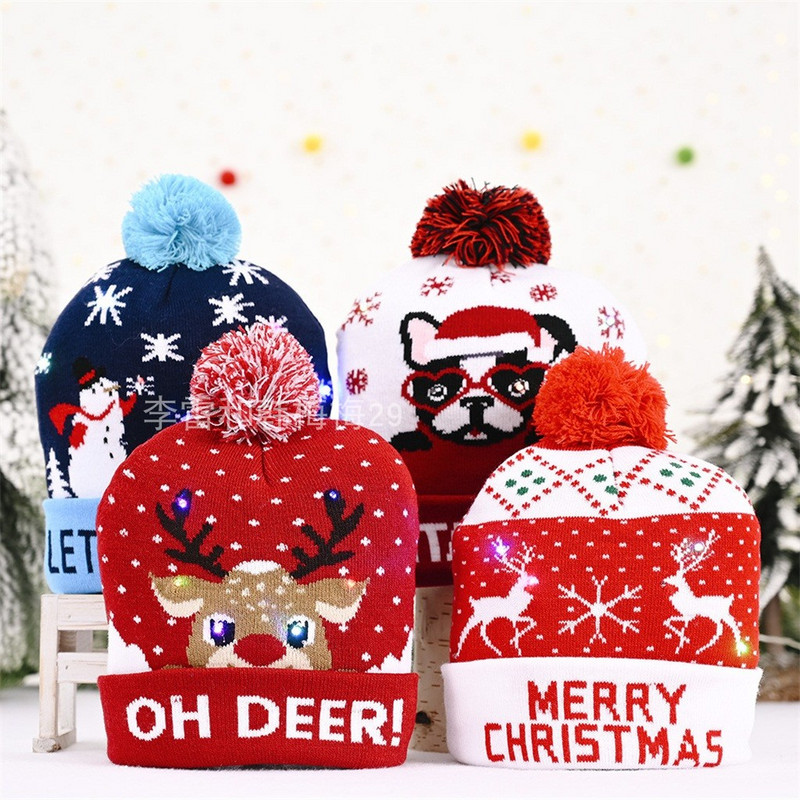 ledchristmashatslightupcapsantaclaushatsnowmanelk