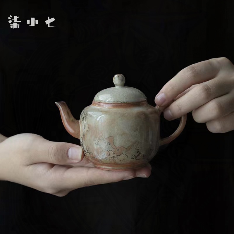柒小七复古水墨柴烧窑变茶壶文人器功夫茶具陶瓷带过滤球泡茶壶