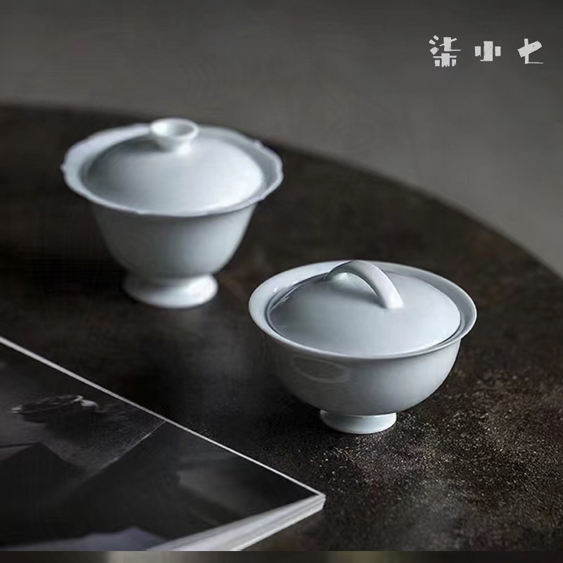柒小七 影青二才陶瓷泡茶碗家用小号单个盖碗茶杯功夫茶具泡茶碗