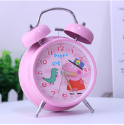 Creative fashion cute cartoon student male and female bedside alarm clock with night light metal ringing bell mute bedroom small table clock