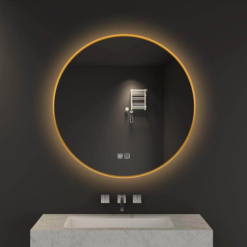 led铝合金灯镜圆形浴室镜子壁挂卫浴智能背光卫生间防雾带灯镜子