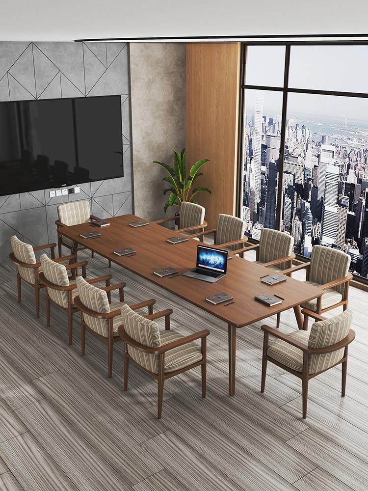 简约现代全实木会议桌图书馆长条大桌子工作台北欧办公桌洽谈桌椅