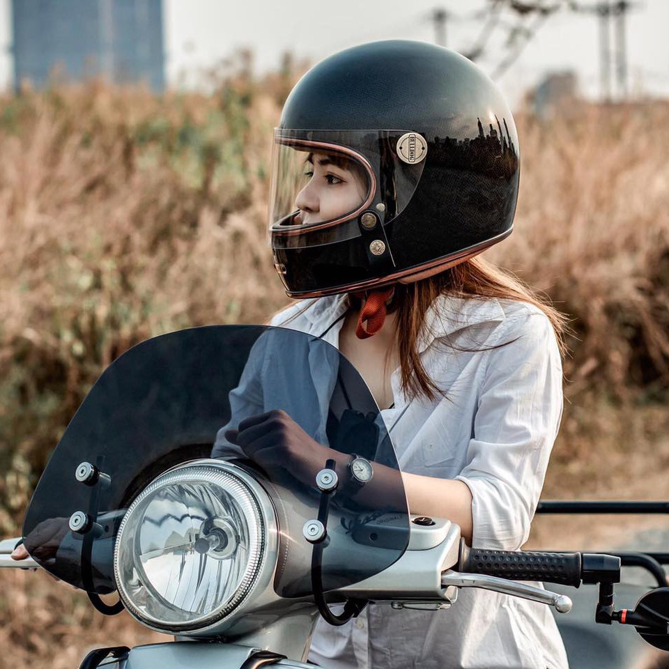 bulldog复古全盔机车头盔安全帽碳纤维男女踏板摩托车咖啡全盔