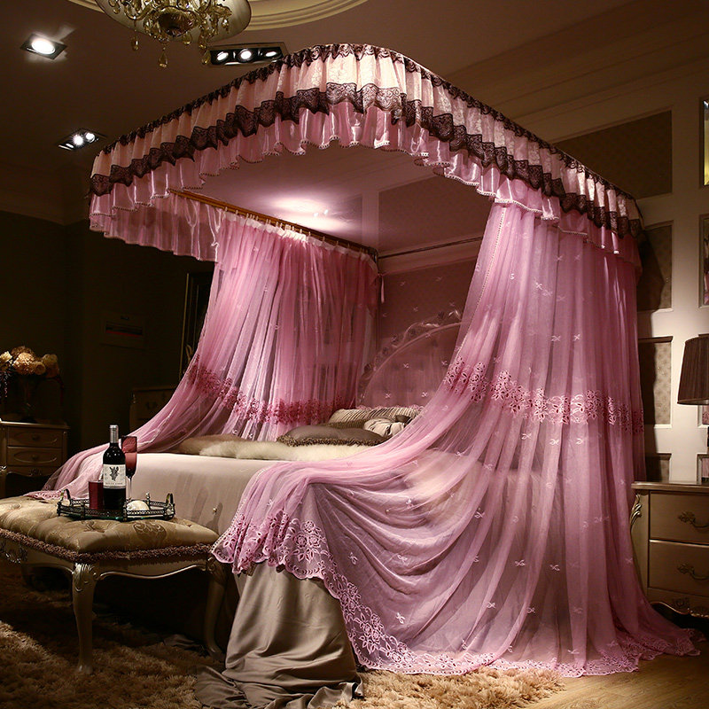 韩式蚊帐公主床幔三开门方顶欧式宫廷落地蚊帐纱情趣装饰床帘幔帐