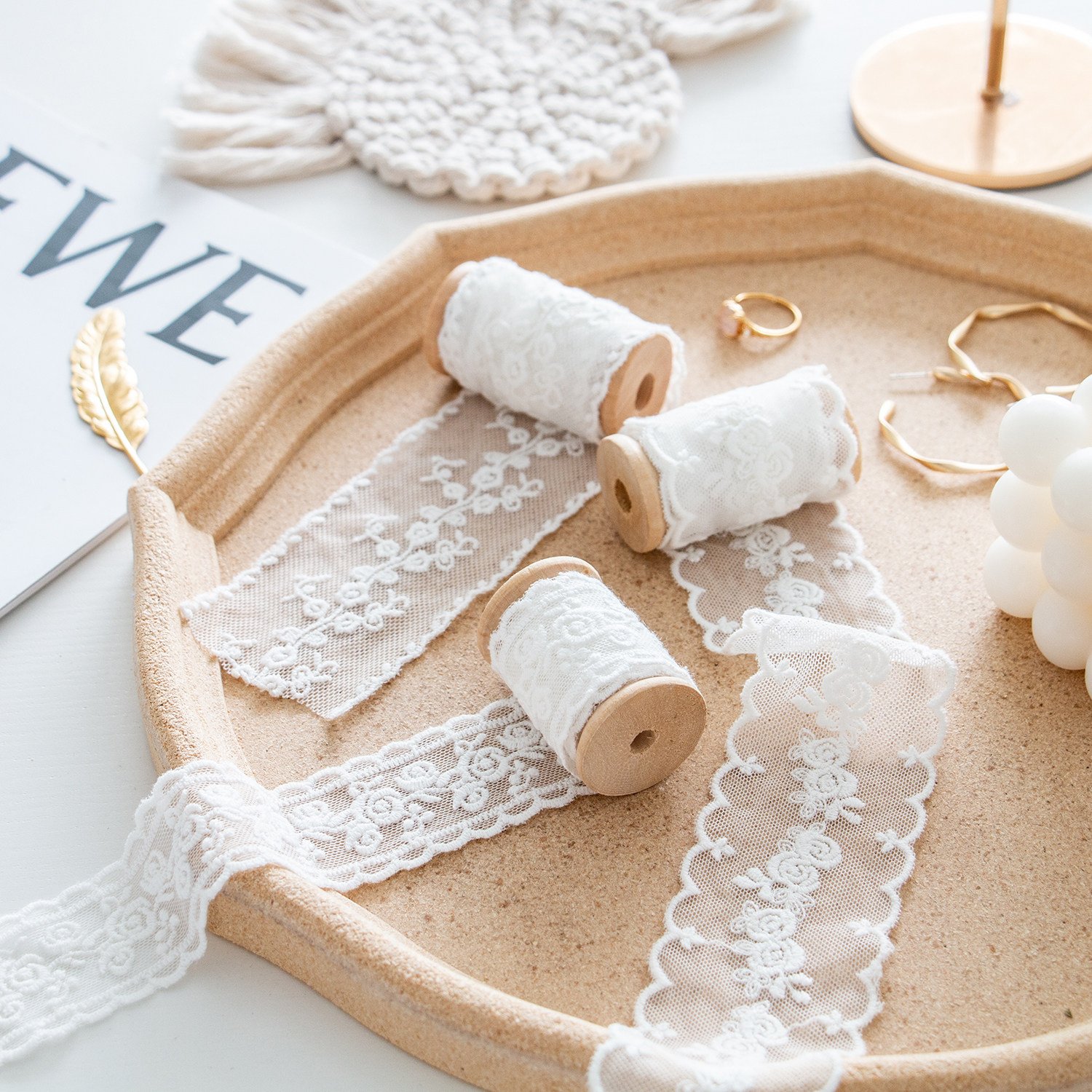 白色刺绣蕾丝花边丝带纱带 拍照道具摄影背景布景装饰摆拍ins