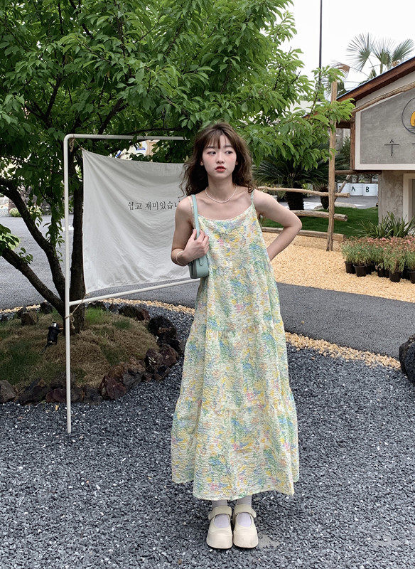 实拍 碎花无袖吊带裙夏季法式连衣裙初恋少女小清新中长款裙子 - 17网