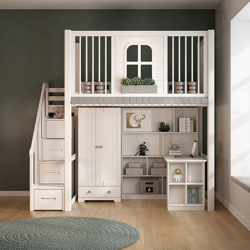 儿童床上床下带书桌衣柜一体多功能组合上下床小户型高低床上下铺