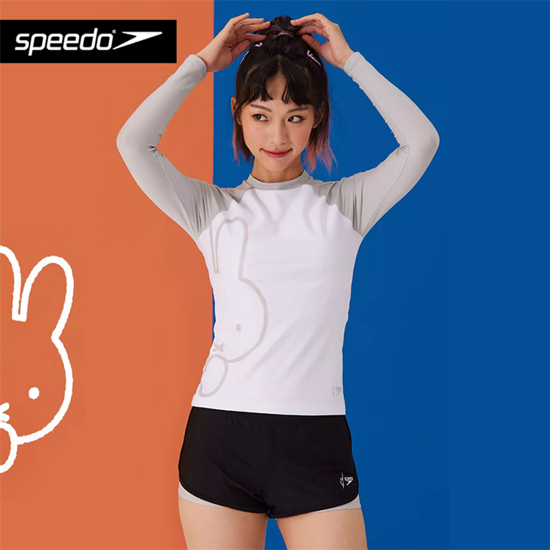 Speedo/miffy联名款T恤短袖女防晒泳衣长袖运动健身抗氯显瘦