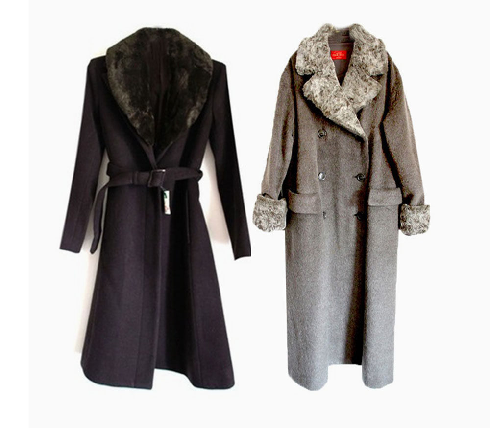 vintage古着复古毛领长款大衣呢子羊绒毛呢法式小众设计修身冬季