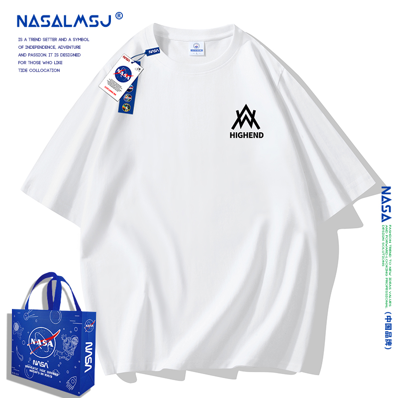 NASA LMSJ 2023年新品夏季T恤潮牌宽松男士上衣200g纯棉短袖-W字