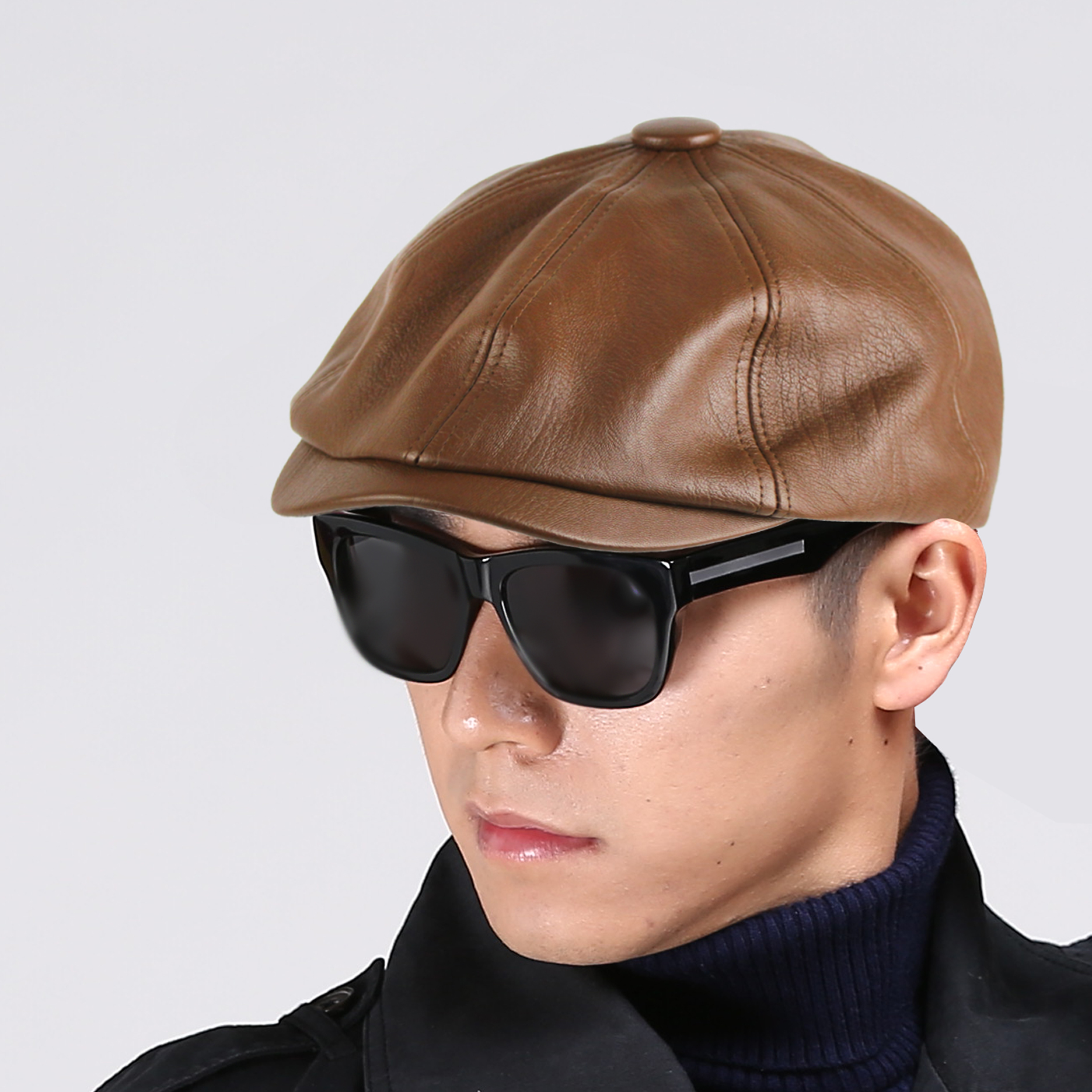 大叔路线的优惠券大全—秋冬季帽子男皮帽pu鸭舌帽皮质贝雷帽复古画家