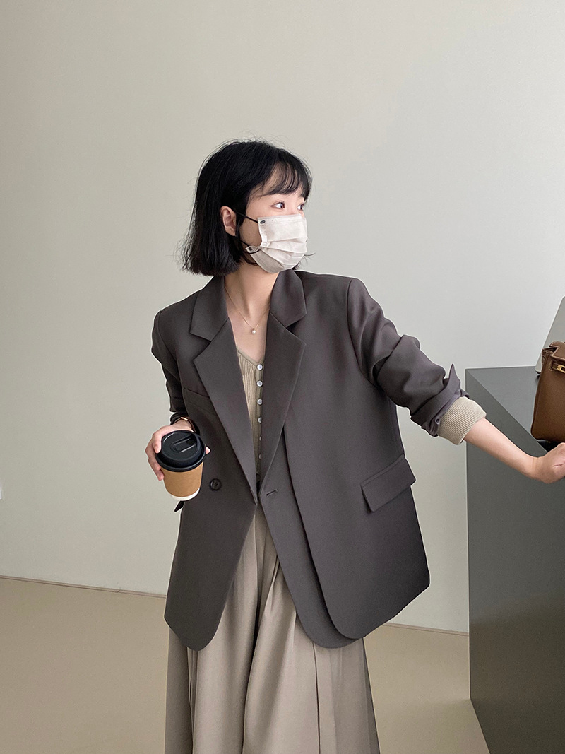 高级感灰色小西装外套女2024春韩版双门襟设计感小众休闲气质西服