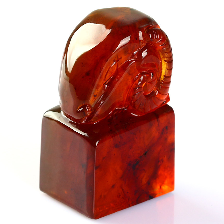 14.16克【强荧光】花雕梦幻琥珀印章摆件 润泽万物