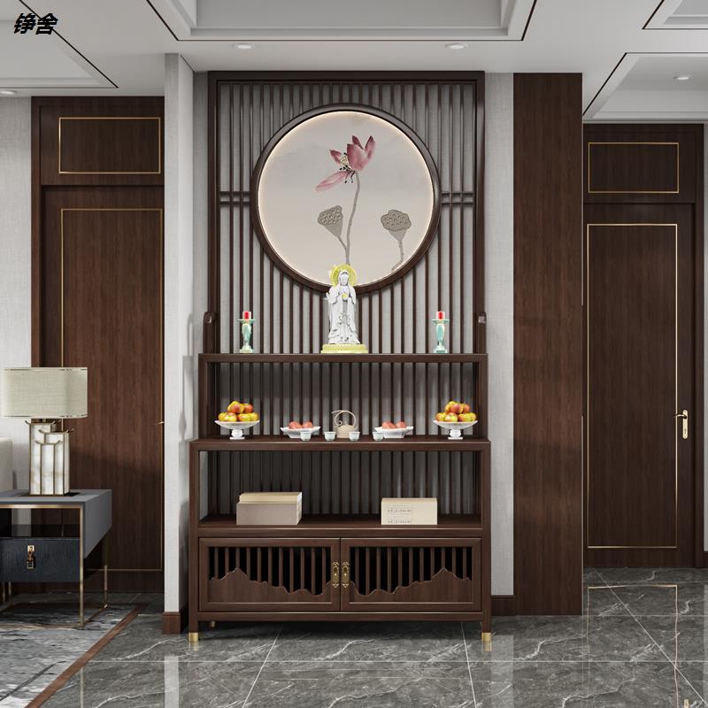 新中式神龛财神佛龛供桌现代风格家用三层立柜定制实木置物架简约