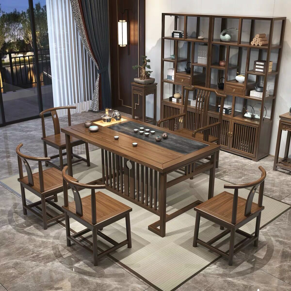 新中式茶桌茶具套装一体实木茶台功夫茶桌椅组合中式简约禅意茶几