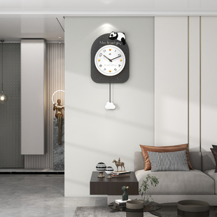 钟表挂钟客厅家用时尚简约现代创意熊猫2024新款挂墙静音可爱时钟