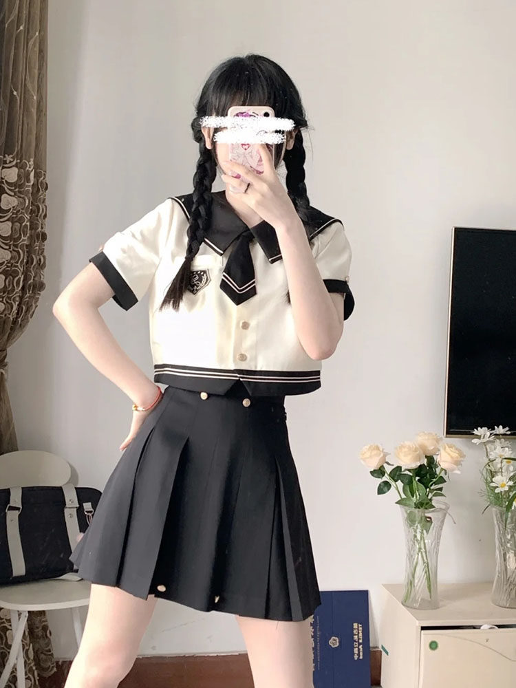 辛禾川梨艺高jk制服套装学院风短袖2022韩式水手服学生百褶短裙女