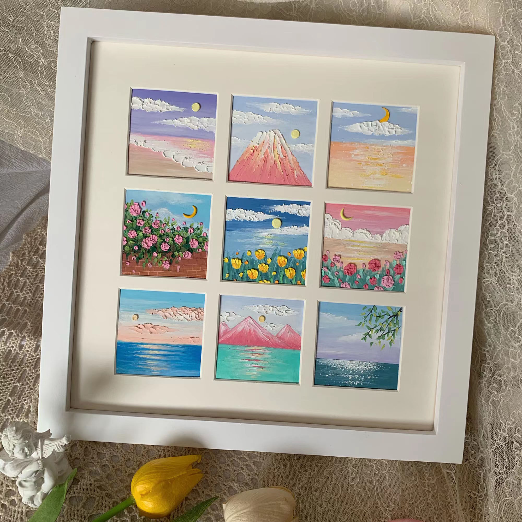 油画棒专用画框九宫格作品框ins简约玻璃实木框照片摆台挂墙礼物